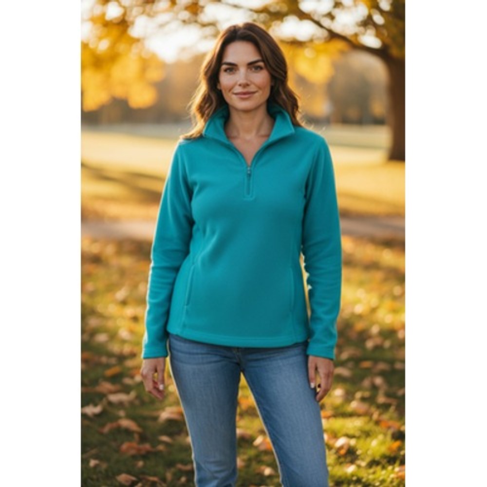 Lands' End Pullover Womens Medium Teal Fleece Quarter Zip‎ Stand Collar Soft